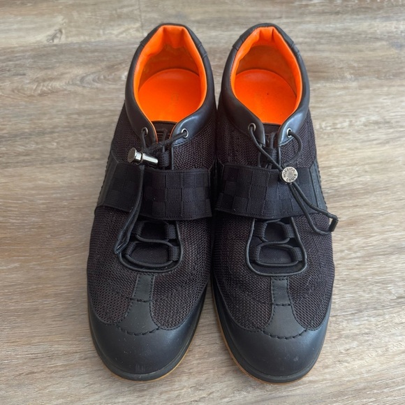 LOUIS VUITTON WOMENS BLACK-ORANGE LOGO SHOES SNEAKERS - Picture 1 of 15